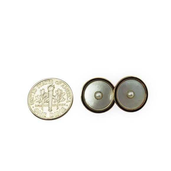 Vintage 14 Karat Yellow Gold and Mother of Pearl Cufflinks and Button #10823 - Picture 6 of 6